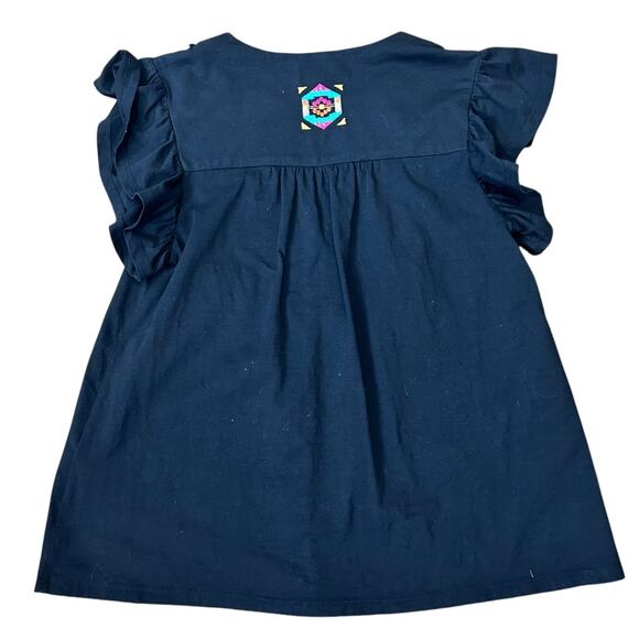 THML Embroidered Flutter Sleeve Black Top Womens Size Small Boho Peasant Style - Picture 5 of 10